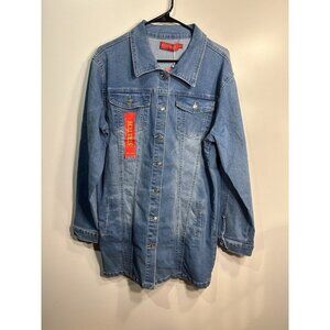 buzz jeans womens blue denim jacket coat longer length dark wash size medium